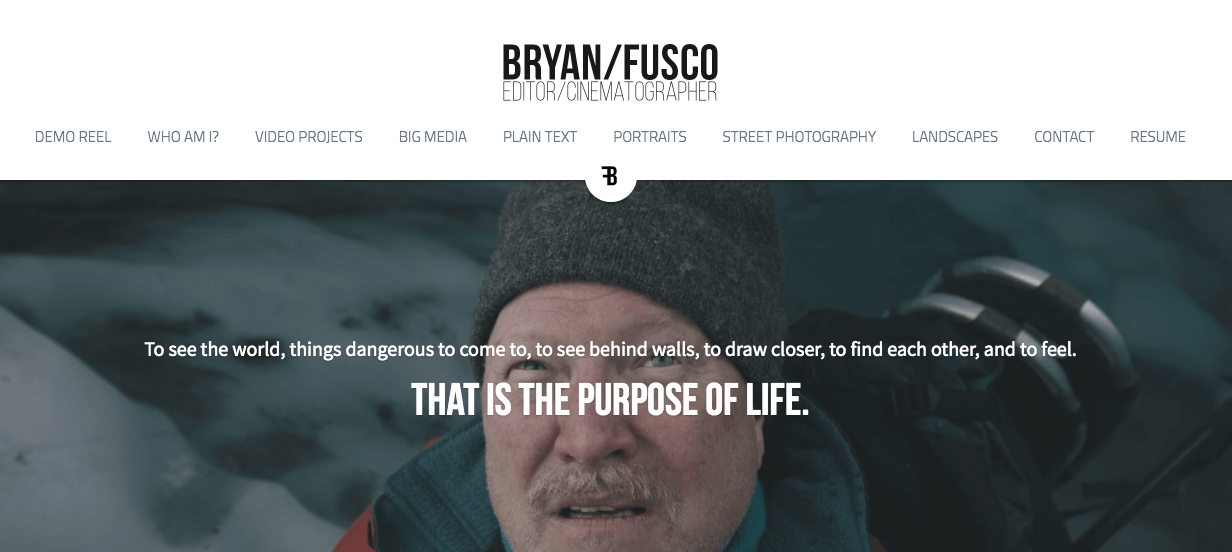 Landing page of Bryan Fusco personal website Landing page of Bryan Fusco personal website